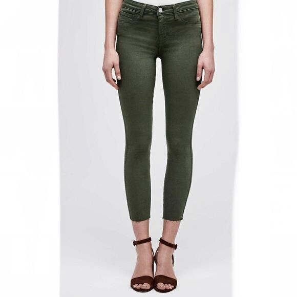 L’agence Margot Skinny High Rise Stretch Raw Hem Jeans in Meadow Green 25 - Picture 1 of 7